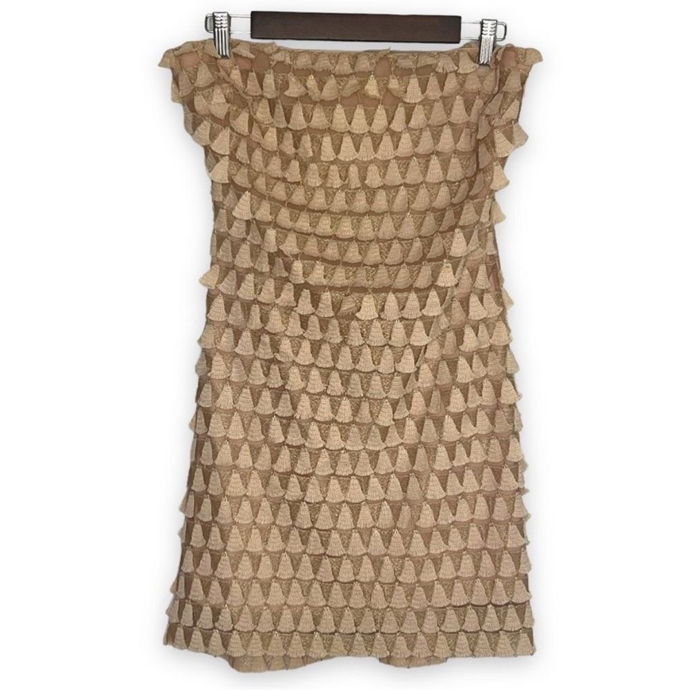 Lulu's Strapless Ruffle Textured Dress in Tan